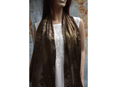 Doorzichtige bruin gouden sjaal met abstract bloemenmotief