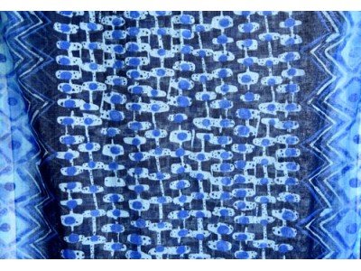 Katoenen sjaal, blauw, turquoise, suedine franjes