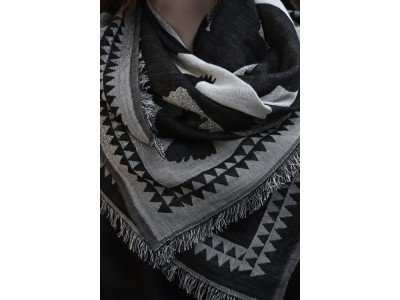 Wollen sjaal, zwart wit grijs, vogels