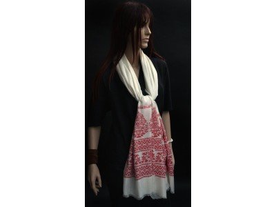 Wit en rood zijden sjaaltje, jacquard