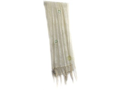Kanten sjaal, offwhite, groene kraaltjes en pailletjes