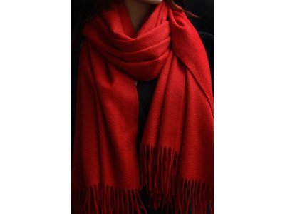 Echte dikke wollen cashmere sjaal met franjes, rood, uniseks 