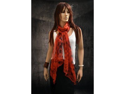 Elegante chiffon zijden sjaal, rood en zwart, extra lang