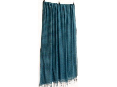 Wollen sjaal, grijs en turquoise ruitjes