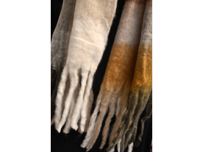 Warme lange zachte sjaal, offwhite, cognac en taupe