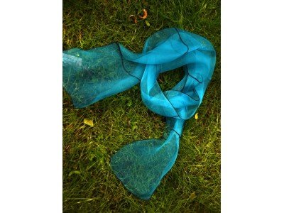 Turquoise organza zijden sjaal, glas in lood effect
