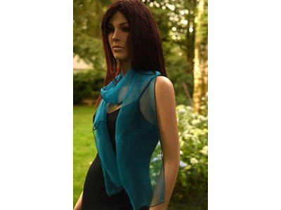 Turquoise organza zijden sjaal, glas in lood effect