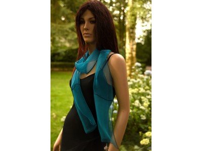 Turquoise organza zijden sjaal, glas in lood effect