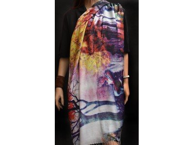 Silk pashmina sjaal met een oosters tafereel