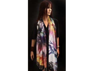 Silk pashmina sjaal met een oosters tafereel