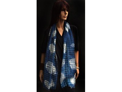 Katoenen sjaaltje met linnen, blauw offwhite, doozichtig en dun