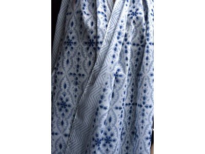 Katoenen sjaaltje, blockprint, blauw, grijs en wit