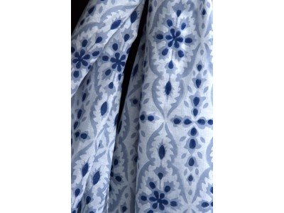 Katoenen sjaaltje, blockprint, blauw, grijs en wit