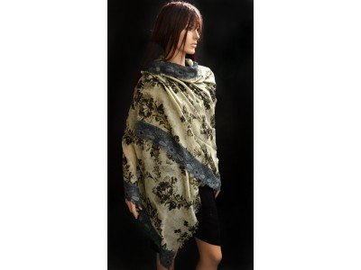 Wollen sjaal of stola, vintagelook, oudblauw, vintagegroen, pastelgroen