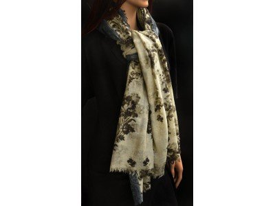 Wollen sjaal of stola, vintagelook, oudblauw, vintagegroen, pastelgroen