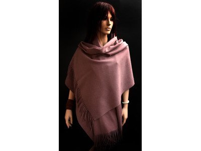 Echte dikke wollen cashmere sjaal met franjes, perzik