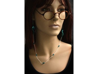 Handmade design brillenkoordje, turquoise kralen