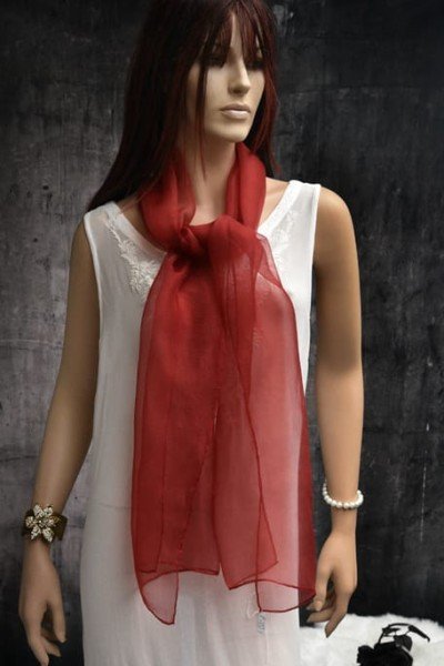 Elegante organza zijden sjaal, lava falls, bordeaux, donkerrood