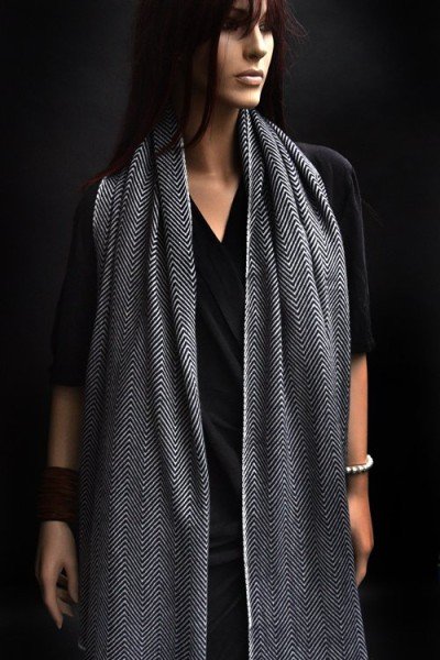 Cashmere sjaal, uniseks, zwart en grijs