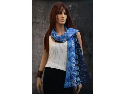 Katoenen sjaaltje, blauw, wit, turquoise